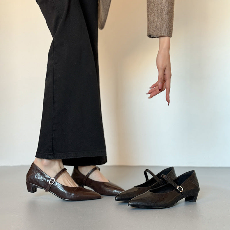 Correa que Marca la Diferencia｜Zapatos de Tacón Bajo