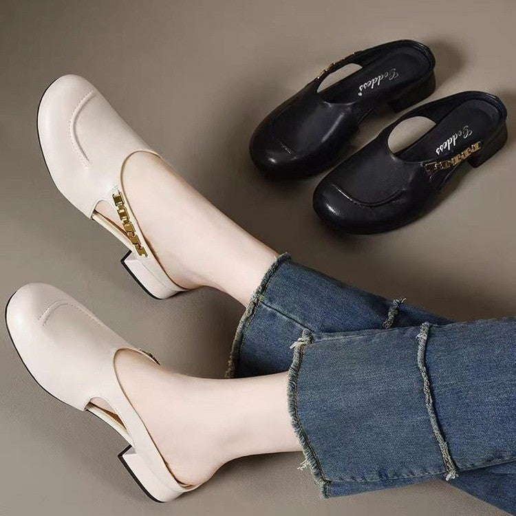 Nuevas y elegantes pantuflas cerradas de piel suave con punta redonda