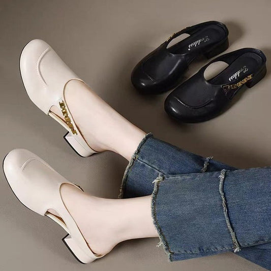 Nuevas y elegantes pantuflas cerradas de piel suave con punta redonda