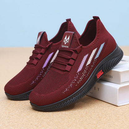 Nuevos zapatos de malla voladora con suela blanda para damas