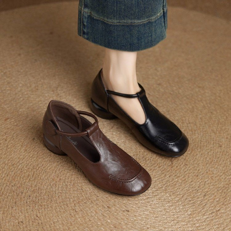 Zapatos de mujer sin cordones, de piel suave y tacón bajo