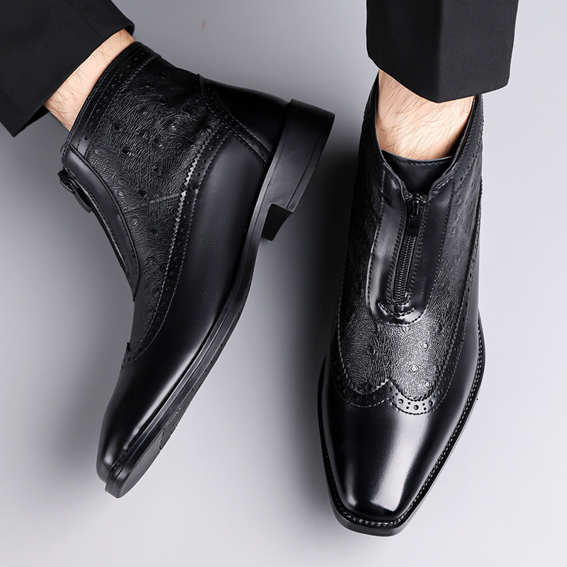 Zapatos de hombre de tallas grandes, de punta, con textura en relieve y cremalleras.