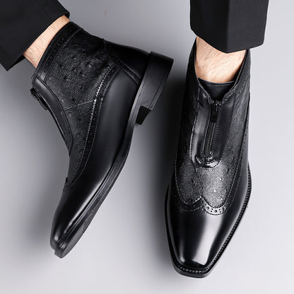 Zapatos de hombre de tallas grandes, de punta, con textura en relieve y cremalleras.