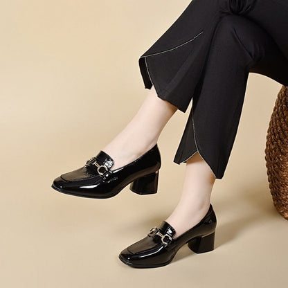 Zapatos de cuero para mujer de estilo británico con punta redonda