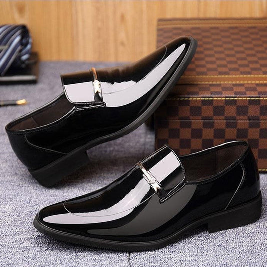 🐂Cuero🐂Zapatos de negocios para hombre de charol metalizado