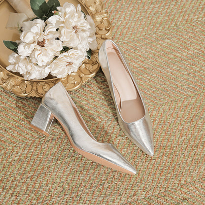 Zapatos de tacón alto de piel suave estilo francés