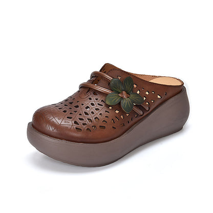 Zapatillas de cuero vintage huecas