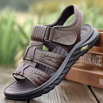Sandalias de playa para hombre de piel de vaca de flor superior