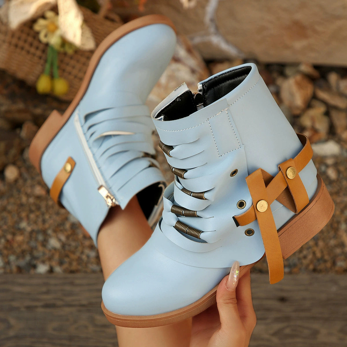 Botas vintage de tacón medio para mujer