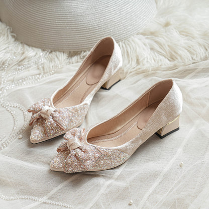 Zapatos de tacón cuadrado con lazo para mujer