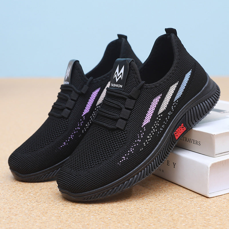 Nuevos zapatos de malla voladora con suela blanda para damas