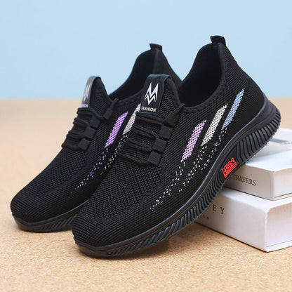 Nuevos zapatos de malla voladora con suela blanda para damas