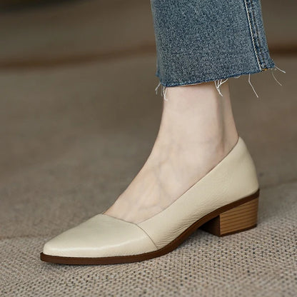 Zapatos de piel suave con punta afilada estilo francés