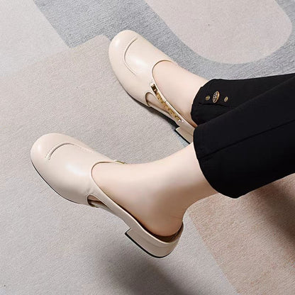 Nuevas y elegantes pantuflas cerradas de piel suave con punta redonda