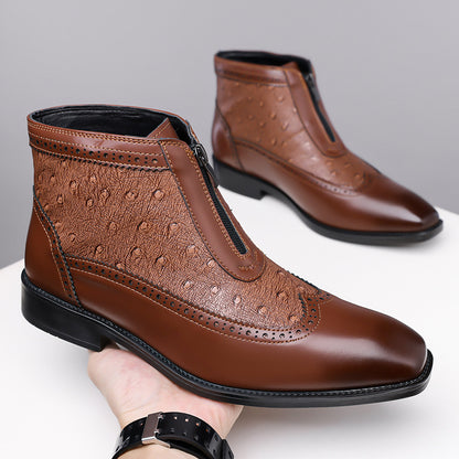 Zapatos de hombre de tallas grandes, de punta, con textura en relieve y cremalleras.