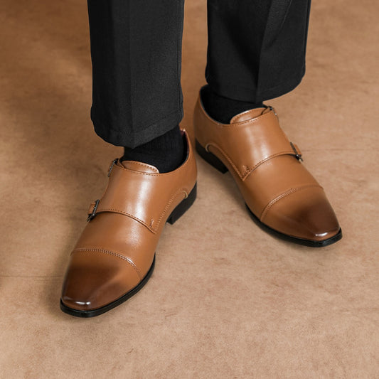 🐂Cuero🐂Zapatos de cuero con punta y doble botonadura para hombre