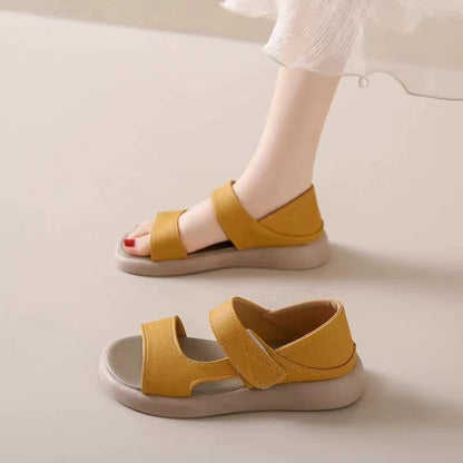 Zapatos de cuero para mujer, de punta redonda y abierta