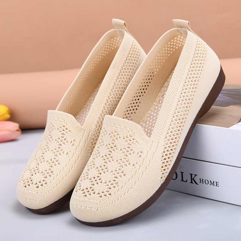 Zapatos de malla transpirable con punta redonda y suela marrón