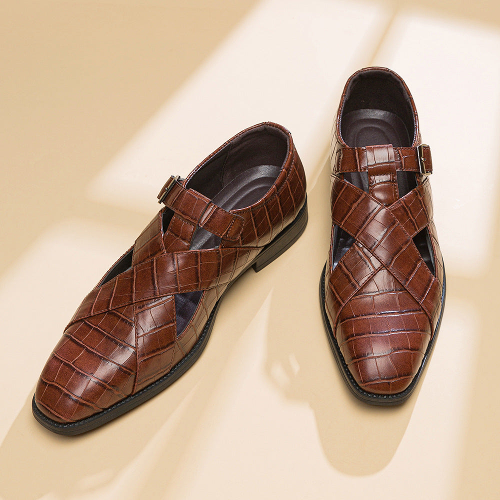 🐂Cuero🐂Zapatos de cuero con huecos cruzados