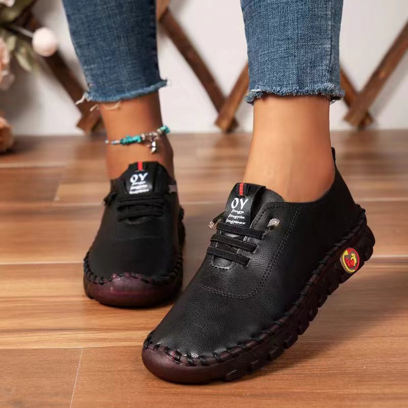 Zapatos de cuero para mujer de suela blanda con suela de caucho natural