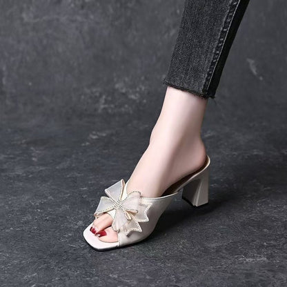 Sandalias de tacón ancho con detalle de lazo para mujer