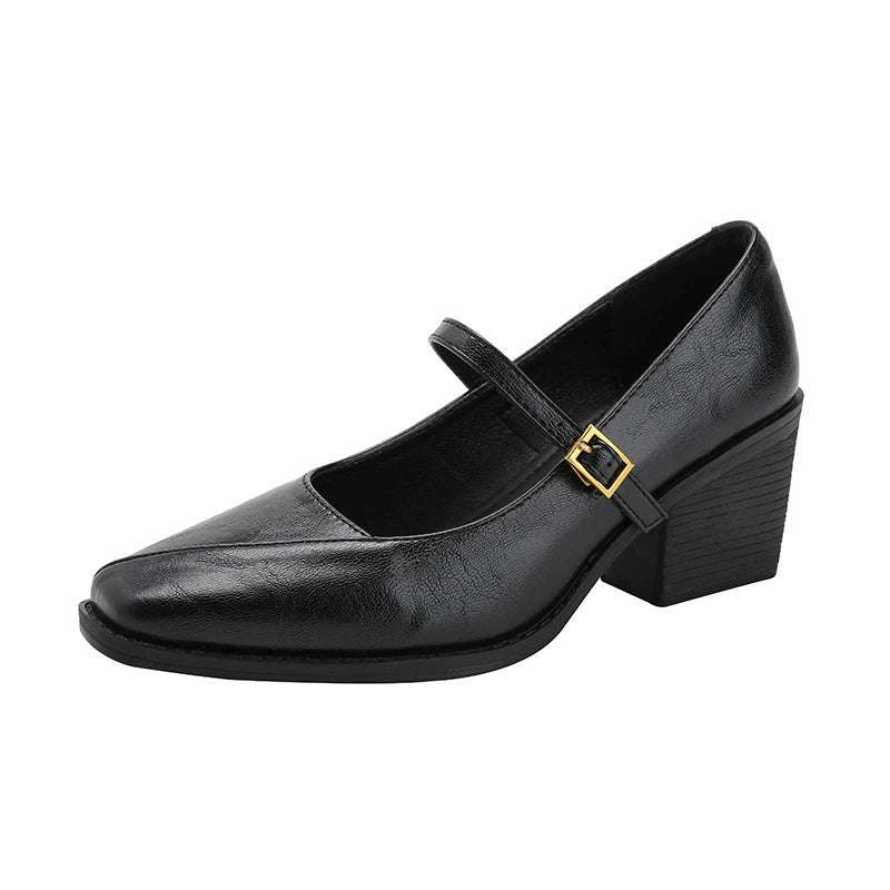 Zapatos de cuero suave de estilo vintage con puntera cuadrada