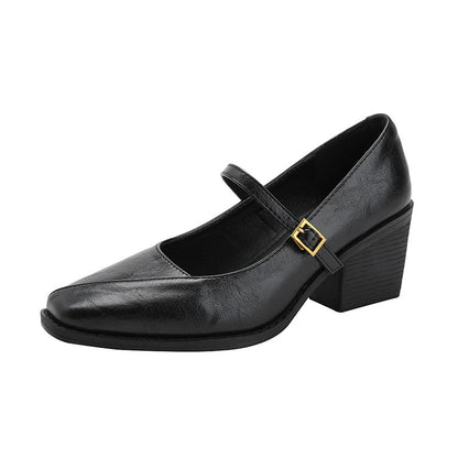 Zapatos de cuero suave de estilo vintage con puntera cuadrada