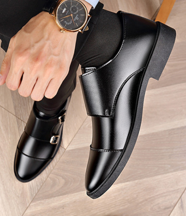 Zapatos de negocios de cuero suave con hebillas elásticas