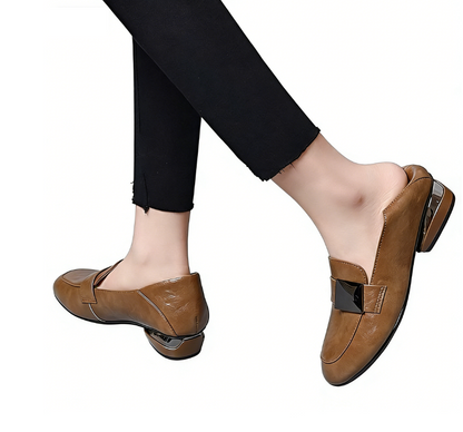 Zapatos de salón para mujer de punta redonda y tacón de bloque