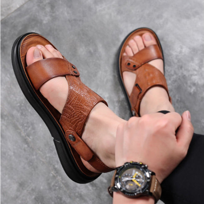 Sandalias de piel de vaca de flor para hombre