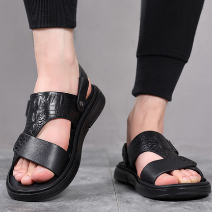 Sandalias de piel de vaca de flor para hombre
