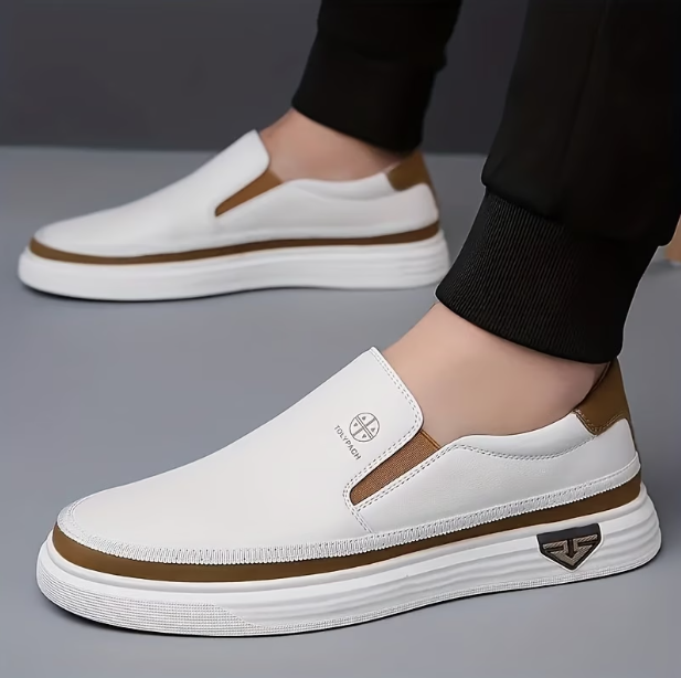 Zapatos de cuero sin cordones para hombre con suela gruesa