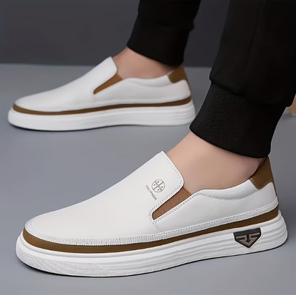 Zapatos de cuero sin cordones para hombre con suela gruesa