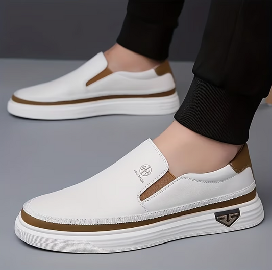 Zapatos de cuero sin cordones para hombre con suela gruesa