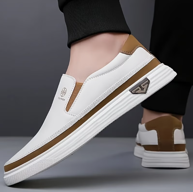 Zapatos de cuero sin cordones para hombre con suela gruesa
