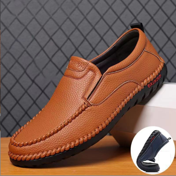 Zapatos casuales de cuero con suela blanda y diseño versátil para hombre