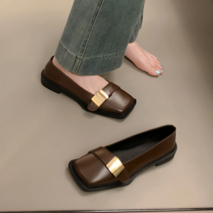 Mocasines de mujer con punta cuadrada y suela blanda