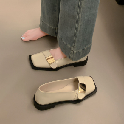 Mocasines de mujer con punta cuadrada y suela blanda