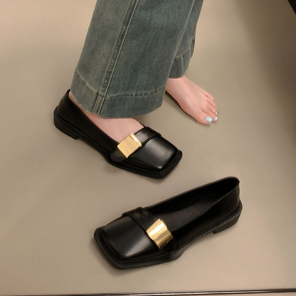 Mocasines de mujer con punta cuadrada y suela blanda