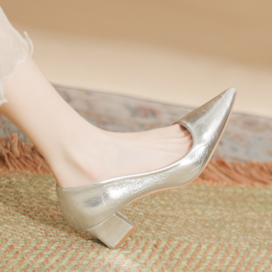 Zapatos de tacón alto de piel suave estilo francés