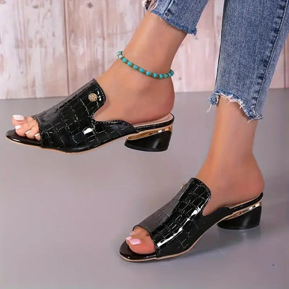 🐂Cuero🐂Zapatos de piel de cocodrilo con tacón alto y boca de pez