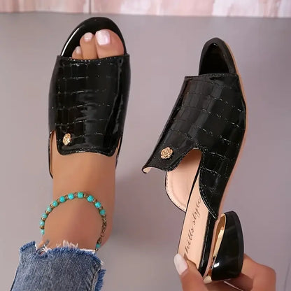 🐂Cuero🐂Zapatos de piel de cocodrilo con tacón alto y boca de pez