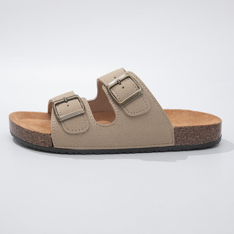 Sandalias de cuero, plantilla cómoda, chanclas de suela gruesa