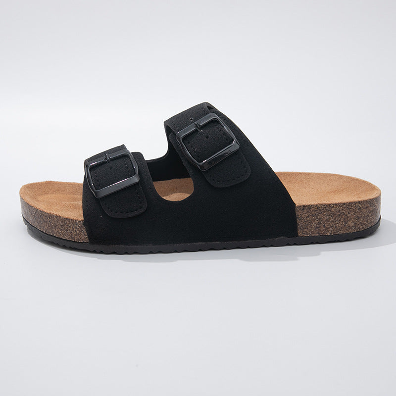 Sandalias de cuero, plantilla cómoda, chanclas de suela gruesa