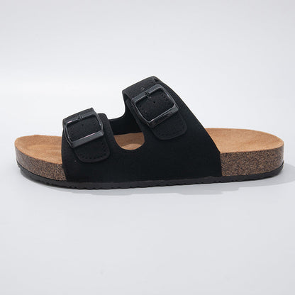 Sandalias de cuero, plantilla cómoda, chanclas de suela gruesa