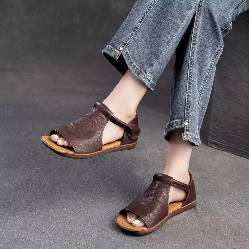 Sandalias vintage de cuero suave, tela de primera calidad