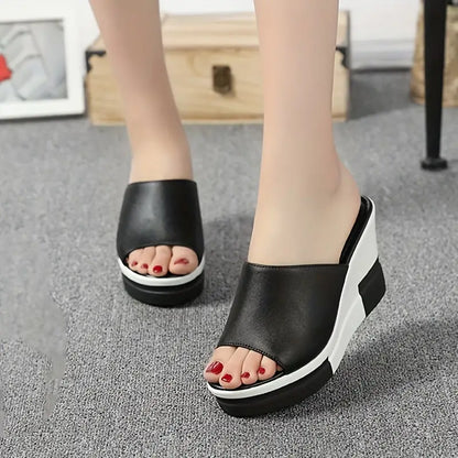 Sandalias cuña bicolor