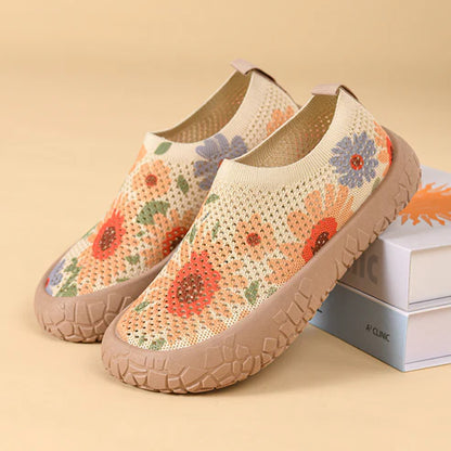 Zapatos de malla transpirable con estampado nuevos de verano 2026, suela blanda, calzado plano antideslizante estilo étnico