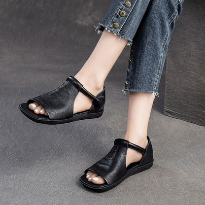 Sandalias vintage de cuero suave, tela de primera calidad