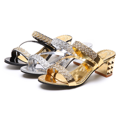 Sandalias tipo pala con pedrería para mujer